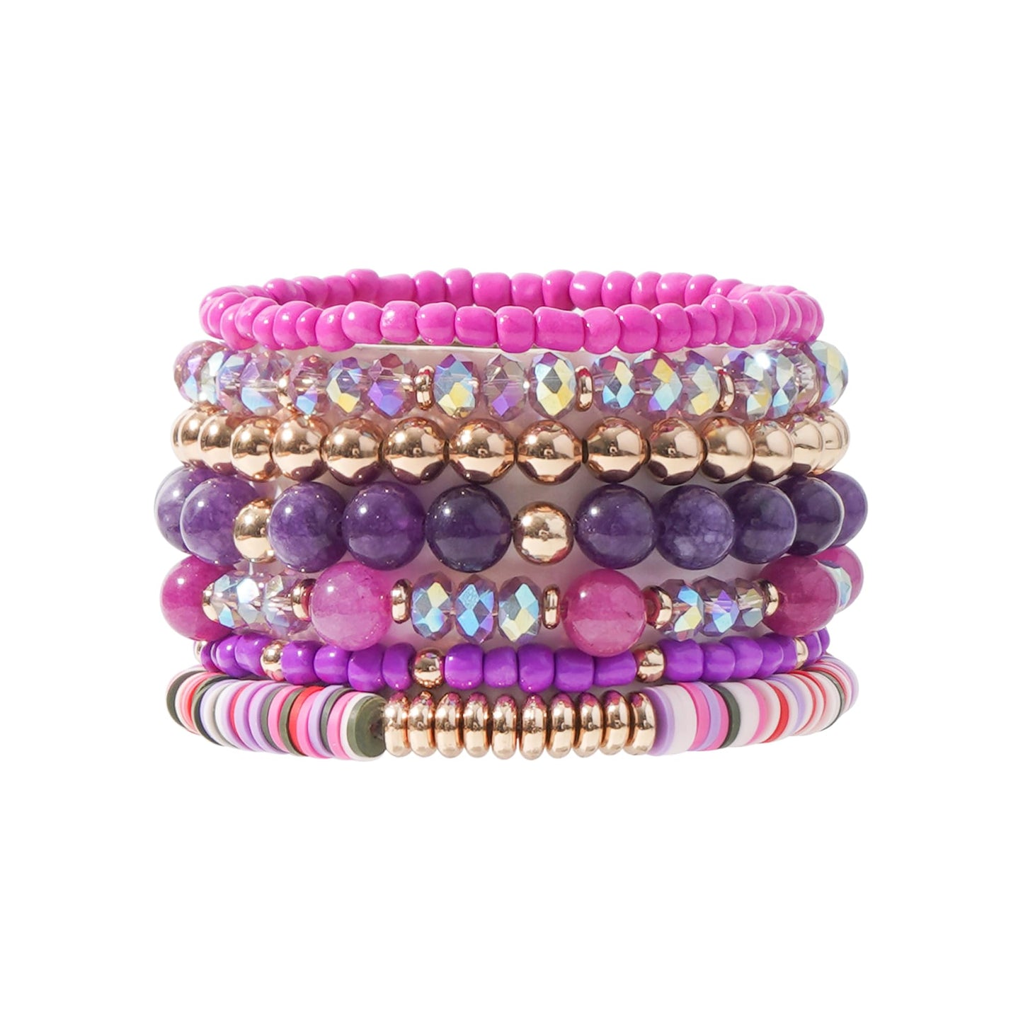 GOOJIDS Surfer Heishi Clay Bead Bracelets for Women Bohemian Stackable Gold Plated Beaded Stretch Bracelets Elastic Layering Friendship Bracelets Set Boho Jewelry