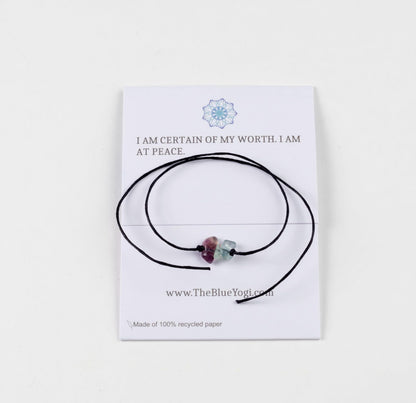 The Blue Yogi Healing band -2 in 1 protection Bracelet/Anklet with an affirmation- Tie Closure (Fluorite)