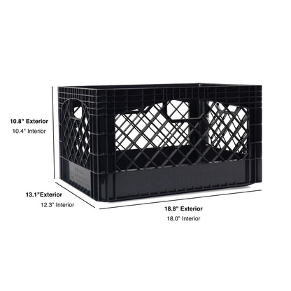 HORSESHOE STORAGE Stackable Milk Crates, 3 Pack, Kitchen Work Commercial Garage Totes, 24 Quart, Heavy Duty Plastic, Black, 19" L x 13" W 11" H