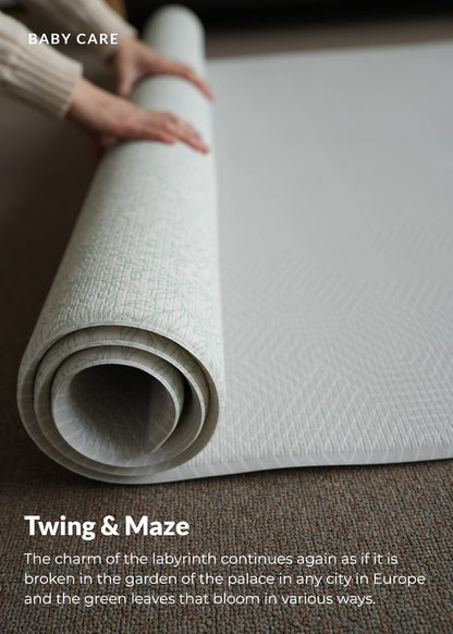 Baby Care Play Mat (Medium, Hygge - Twig & Maze) 73’’ x 49’’ Original One-Piece Reversible Rollable Waterproof Play Mat for Infants, Babies, Toddler, and Kids
