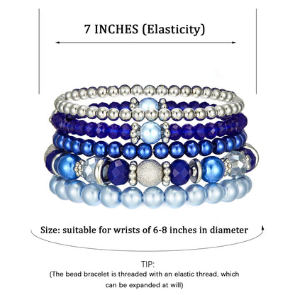 Noessla Beaded Pearl Stretch Bracelet Silver Stackable Crystal Beads Bracelets Trendy Costume Jewelry Mothers Day Gifts for Women(Sapphire)