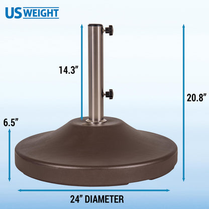 US Weight Fillable 120lb Capacity Commercial Free Standing Umbrella Base Heavy Duty, Umbrella Base with Wheels, Fillable Patio Umbrella Base Outdoor Stand, Made in The USA, Bronze