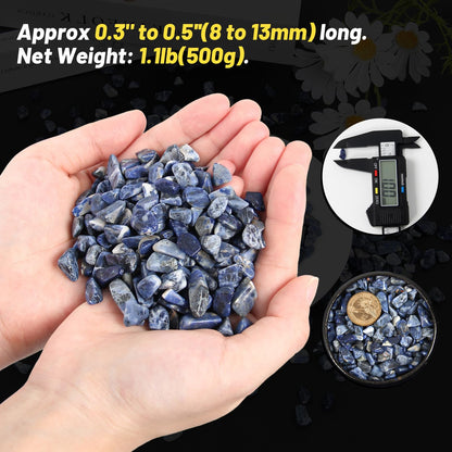 1.1lb Natural Crushed Sodalite Quartz Crystal Tumbled Chips-Sodalite Healing Crystals Chips Bulk, Crushed Crystal Gemstones for Crafts, Beautiful Package for Gift