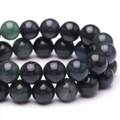 Chicager Natural Stone Beads for Jewelry Making,8mm Moss Agate Polished Smooth Round Gemstone Beads for Bracelet Necklace 15 Inch