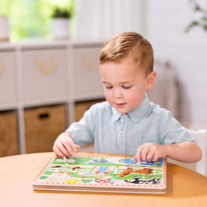 Melissa & Doug Old MacDonald's Farm Song Puzzle – 8-Piece Wooden Peg Puzzle with Light-Activated Sounds, Music Learning Toy for Toddlers and Preschoolers Ages 2+