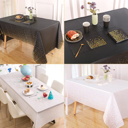 Jepeux 2 Packaging Black and Gold Plastic Tablecloth, 54 inch x108 inch Rectangular Disposable dot Party Table Cover, Suitable for Birthday, Graduation, Restaurant, Wedding Decoration Tablecloth