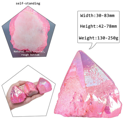 mookaitedecor Angel Aura Quartz Natural Rock Quartz Titanium Coated Crystal Points, Geode Rocks Crystal Cluster Stone Specimen for Meditation Home Decor, Pink