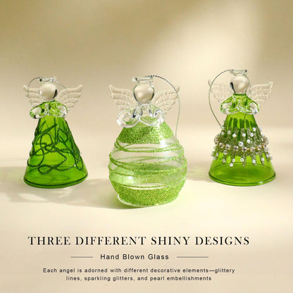 Green Glass Angel Ornaments Gift for Women, Set of 3 Crystal Guardian Angel Ornaments for Tree, 2026 Hand Blown Spun Glass Home Decor Irish Gift for Women