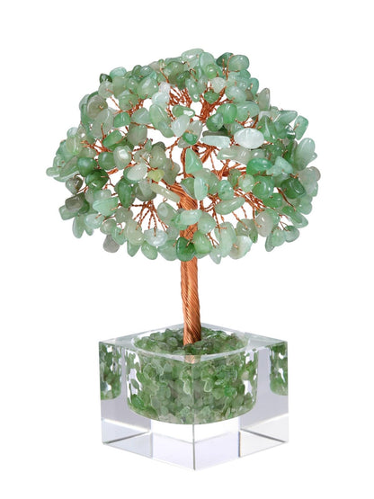 Jovivi Large Crystal Tree with Square Glass Base, Green Aventurine Healing Crystals Tree Life Natural Chipped Gemstone Money Trees Feng Shui Good Luck Positive Energy Home Desk Decor