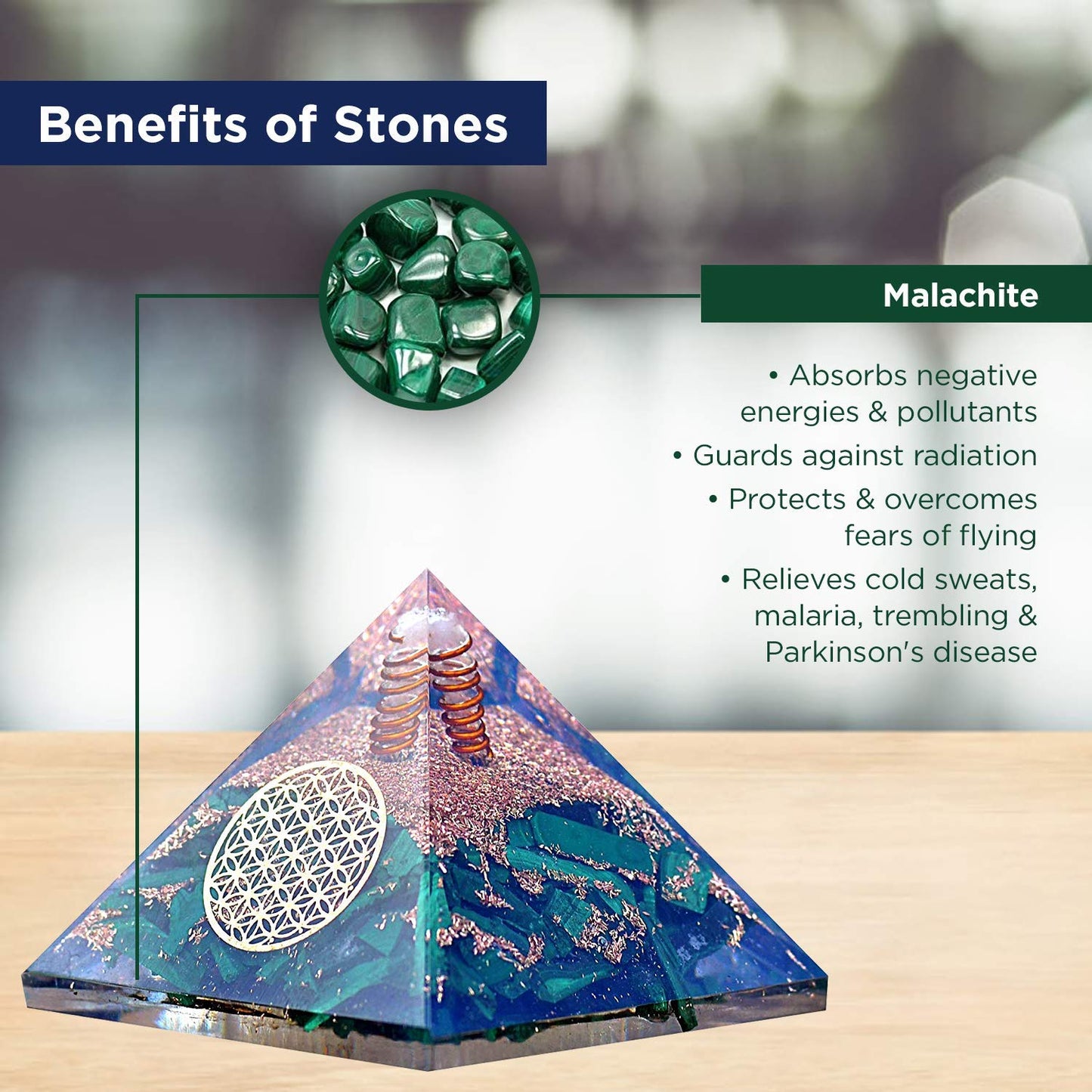 Orgonite Crystal Malachite Pyramid – Positive Energy Crystals Promote Chakra Healing to Enhance Spiritual Growth and Visionary Powers
