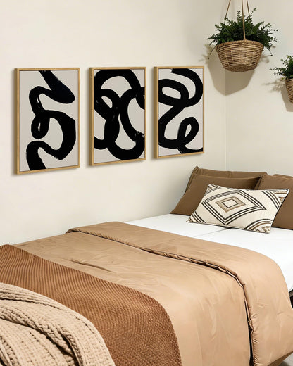 PHOPAGO Black Abstract Wall Art Ink Wash Minimalist Lines Framed Canvas Painting Artwork 11x14in Natural Framed