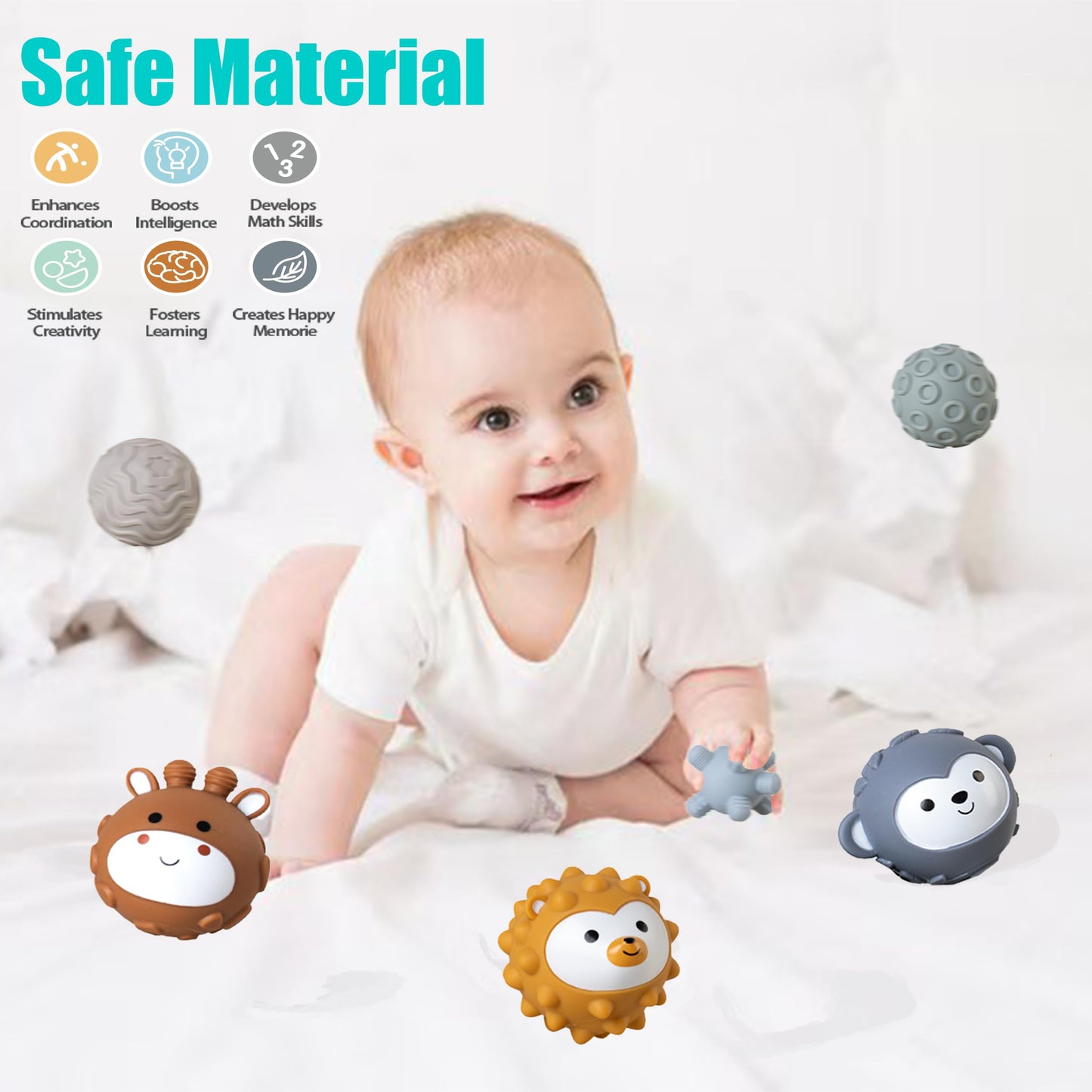 TMYIDO Baby Soft Textured Multi Soft Ball Gift Sets,Sensory Balls for Toddlers 06-18 Months,Cute Animal Shapes Sensory Ball for Babies,Montessori Toys for Babies 6-18 Months 6 Pack(Standard Edition)