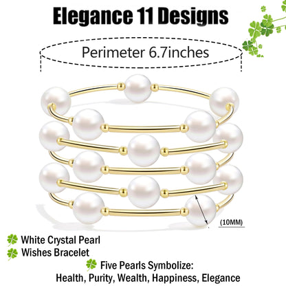 Elegance 11 designs Blessing Bracelet 10mm Crystal White Pearl Bracelet Dainty Gold Plated Tube For Women Simple Bridal Gifts For Friends And Loved