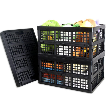 CONLI 3 Pack 34L Large Plastic Folding Crates for Storage, Collapsible Crate for Storing Food Bottle Toy Book Rectangular Storage Crate for Home Office Kitchen Classroom