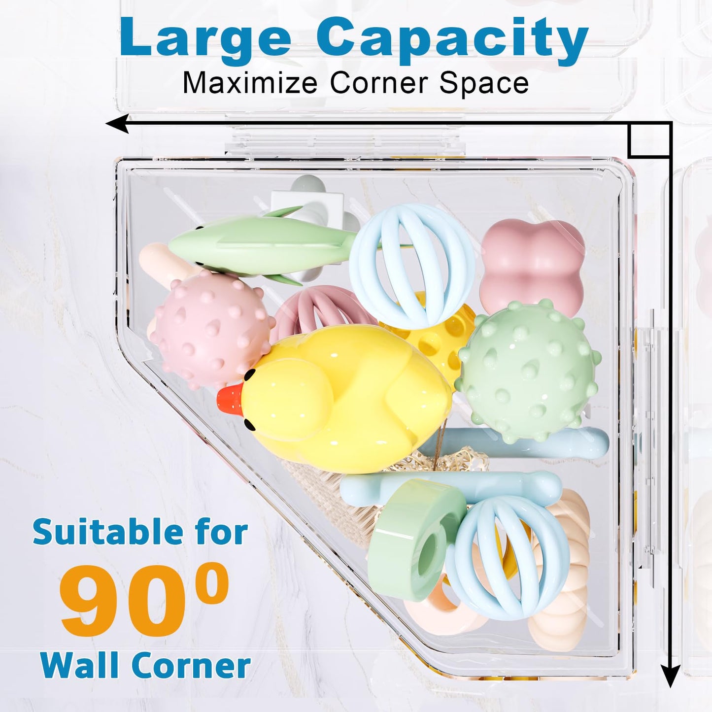 Natheeph Bath Toy Organizer 2-Pack - Clear Large Capacity Bath Toy Storage Holder with Quick-Dry Holes, Space-Saving Corner Shower Caddy for Bathroom & Kitchen