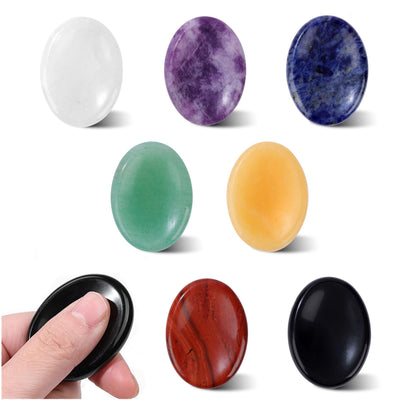 GolbalJew 7PCS Thumb Worry Stones for Anxiety Healing Crystals Sets, 7 Chakra Crystals and Healing Stones, Meditation Crystal Reiki Natural Relax Palm Stone for Anxiety Therapy Relief