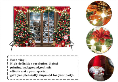 LTLYH 7x5ft Winter Christmas Photography Backdrop Xmas Rustic Wooden Window Full Moon Night Background Baby Kids Party Decorations Portrait Cake Table Banner Photo Studio Props
