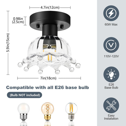 Kvhiiw 2 Pack Black Modern Ceiling Light, Small Kitchen Light Fixtures, Glass Semi Flush Mount Ceiling Light for Hallway, Foyer, Entryway, Laundry Room (7 in)