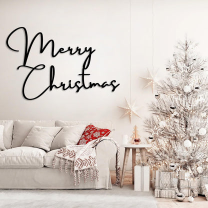 SZI Merry Christmas Metal Wall Art, Minimalist Christmas Wall Decor, Metal Christmas Sign for Living Room, Holiday Home Decor (Silver, 24"x15"|60x38cm)
