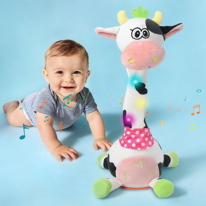 LLUKEME Cute Dancing Cow Interactive Plush Toy with Wiggling Neck | LED Lights | Voice Record & Repeat | 10 Children’s Songs | Funny Toy for Boys Girls Age 1-3