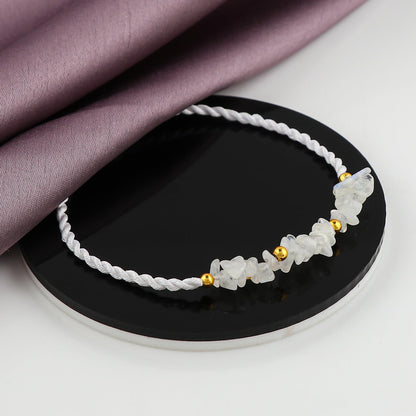 GEMSYMPHONY Moonstone Gemstone Chips Rope Bracelet – Adjustable Handmade Crystal Chip Bead Bracelet for Women & Men, Natural Stone Healing Jewelry, Boho Style, Unisex Spiritual Gift (Moonstone)