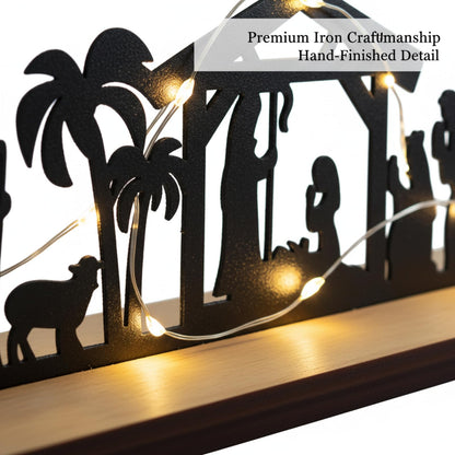 Qtaikong Christmas Table Decorations Wooden, Nativity Scene Silhouette Centerpiece - Christian Jesus Christmas Decor for Indoor Tabletop, Holiday Home Decor - B