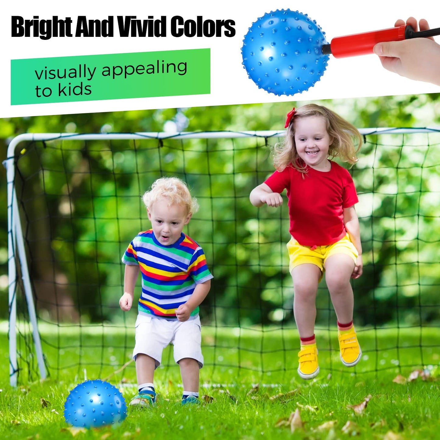 Jerify 64 Pieces 6.3 Inch Knobby Balls for Kids Sensory Balls with Air Pump Small Inflatable Bouncy Soft Spiky Toddler Bounce Party Favors Summer Beach Pool Baby Massage Stress Play Set, 5 Colors