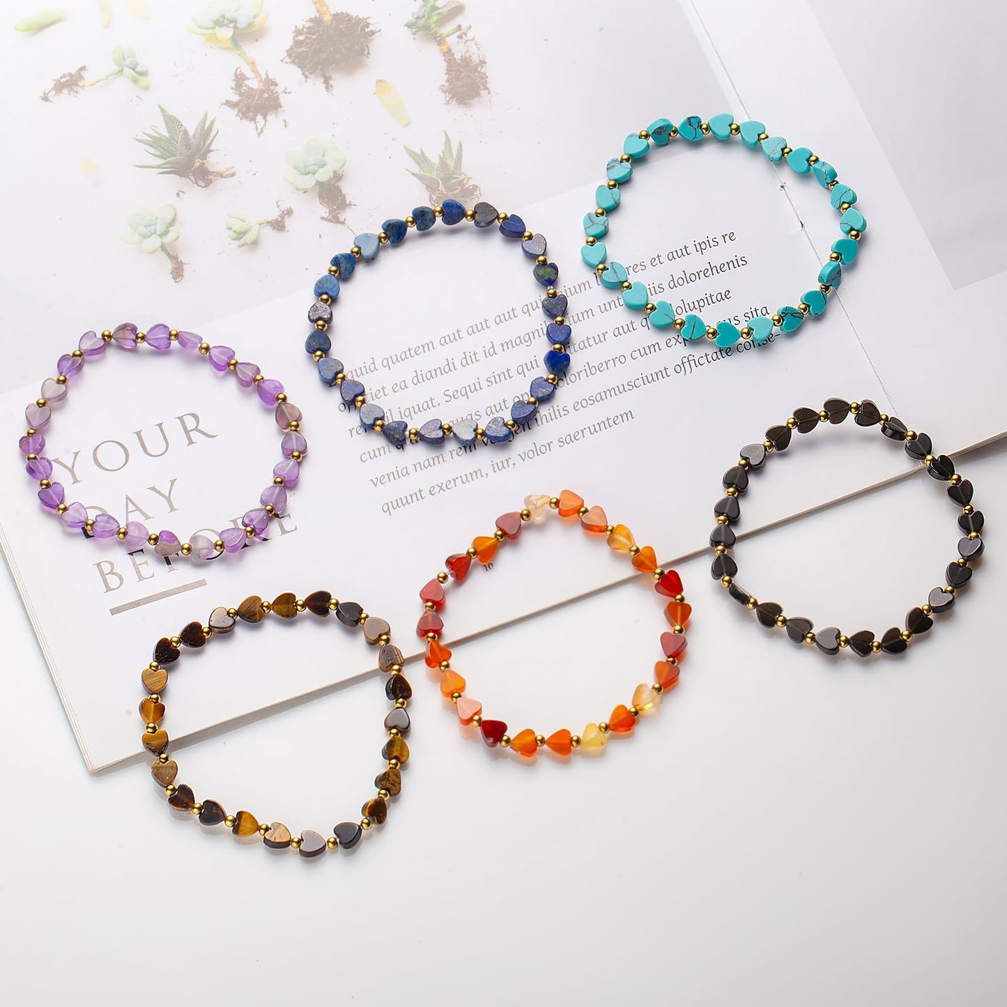 ZKJTEARY Heart Tiger Eye bracelet for Women Men 18k gold plated Beads Brown Natural Stone Healing Real Crystal Stretch bracelet Gemstone bracelets Tiger eye Jewelry for Women Men Mom Girlfriend