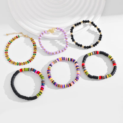 RISHEGAE Heishi Beaded Stretch Bracelets for Women Stackable Gold Polymer Clay Beads Bracelets Friendship Boho Summer Beach Bracelet Jewelry Set (A-Black Butterfly)