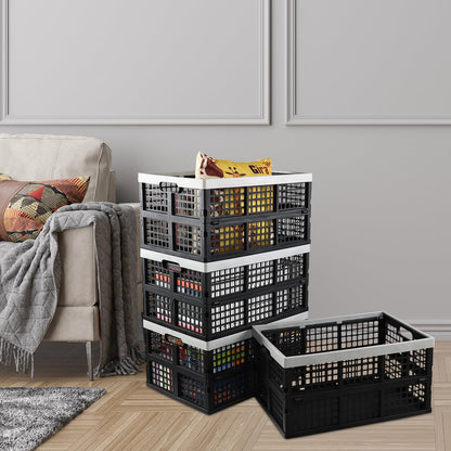 Xyskin 4-Pack 42 L Plastic Rectangular Collapsible Crates, Folding Crates Storage, Black