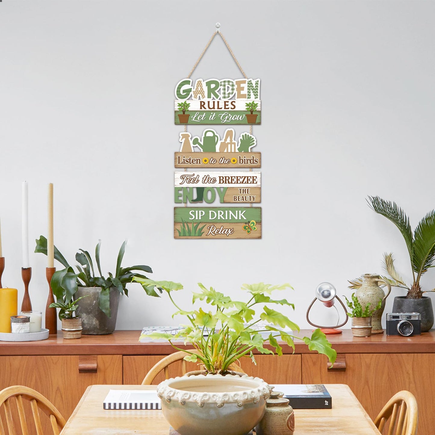 IARTTOP Garden Rules Hanging Sign Let It Grow Wooden Plaque Garden Home Decor Farmhouse Welcome Door Signs for Porch Yard Gardening Shed Decorations 10x18.4Inch Gifts for Plant Lovers