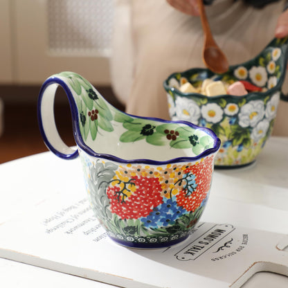 ALMA 2025 Updated Decorative Pottery Soup Bowl Microwave Safe,Large Ceramic Soup Bowl with Loop Handle,Ceramic Cereal Bowl for Soup,Snack,Chip,Stew,Ice cream-Spring Splendor Theme