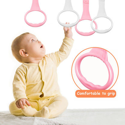 Beavorty Baby Pull up Rings 4 Pcs Plastic Hanging Rings for Playpen and Crib Toddler Walking Assistant and Standing Support Toy for Early Development