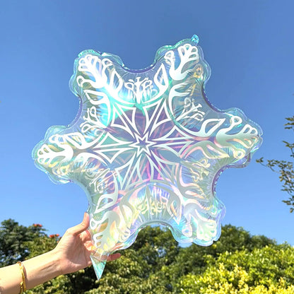 6pcs 24'' Clear Iridescent Snowflake Balloons, Winter Theme Snow Foil Mylar Balloons for Ice Snow Themed Birthday Party Decorations, Winter Wonderland New Year Decorations, Iridescent