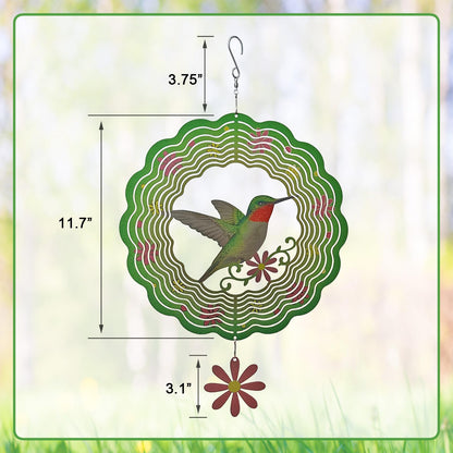 Hummingbird Wind Spinners Hummingbird Gifts for Women/Men 11.7 inch 3D Stainless Steel Hanging Wind Spinner Metal Wind Catchers Kinetic Sculpture for Indoor/Outdoor Decor, Yard Art, Garden Decorations