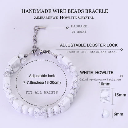HASKARE Natural Stone Mens Crystal Bracelet Genuine Gemstone Calming Beads Bracelet for Men Handmade Jewelry Durable Adjustable Beaded Bracelet Unique Gift for Men Stuffer for Him Good Luck Guardian