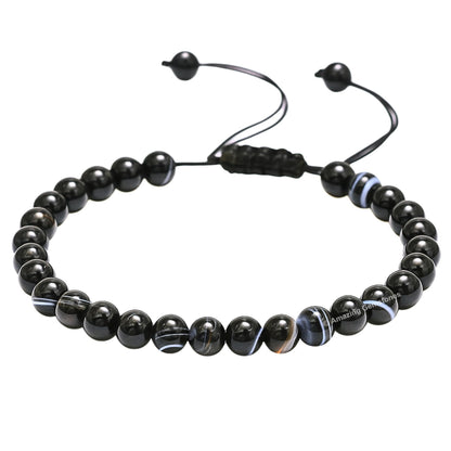 Amazing Gemstone Black Sulemani Hakik Bracelet for Women Men's Gifts - Protection Healing Crystal Bracelet - 6mm Gemstone Beaded Adjustable Bracelet Pulseras Para Hombres Mujer Stocking Stuffers