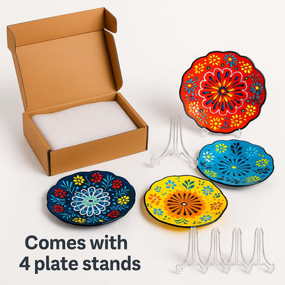 Ayennur 4-Piece 5-Inch Handmade Turkish Ceramic Plate Set – Wall & Table Decor & Jewelry/Ring Dish – Decorative Rings & Jewelry Tray Set