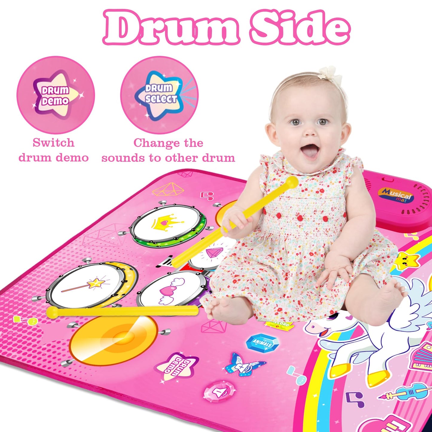 Toys for 1 Year Old Girl Gifts: Baby Musical Mat Toddler Toys Age 1-2 - 3 in 1 Piano Drum Animal Touch Unicorn Toy - Infant Music Toy 12-18 Months Babies Birthday Gifts for 1 2 3 Year Old Boys Girls