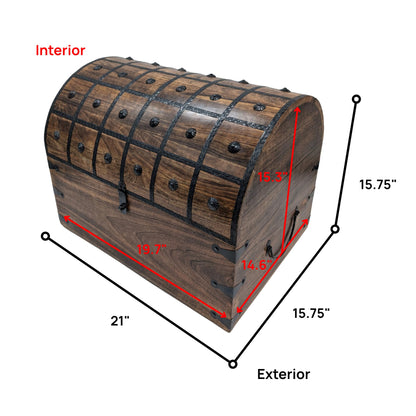 Aiden Asher Handmade Pirate Treasure Chest - Wooden Storage Box with Iron Lock & Skeleton Key - Rustic Decorative Jewelry (XXXL 21 x 15.75 x 15.75)