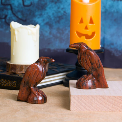 Hguxmcu Natural Red Sesame Stone Raven Statue,2 Inch Mystical Crow Sculpture Gothic Home Decor,Spiritual Totem Art Healing Crystal Figurine Witchy Altar Decor Dark Academia Collectible