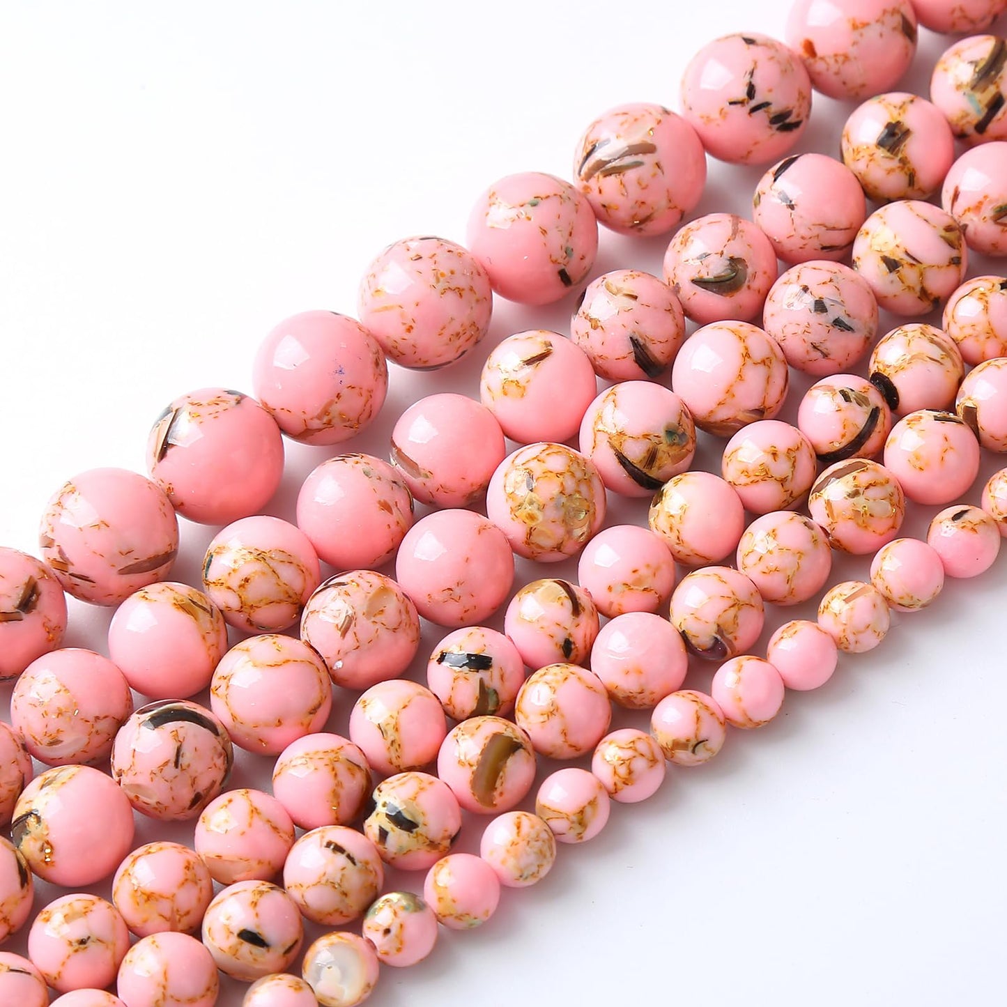 36PCS 10MM Natural Pink Shell Turquoise Beads for Jewelry Making with Mother-of-Pearl Round Loose Beads DIY Bracelet Accessories 15" (10mm, Pink Shell Turquoises)