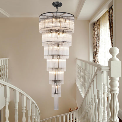 Akeelighting Black Glass Chandeliers for High Ceiling, 7-Tier Glass Rod Chandelier H71 Modern Foyer Entryway Ceiling Light Fixture for Staircase Living Room Entry Extra Long