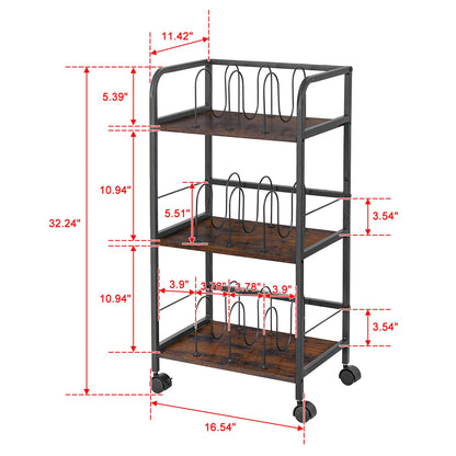 Feyejade Rolling Book Cart with Removable Dividers, 3-Tier File Cart with Wheels, Utility Storage Rack for Office, Home, Classroom, Art Supply Organizer, Binder and Laptop Shelf Rack