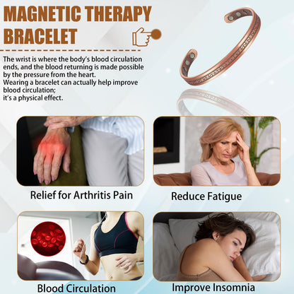 EnerCoppeX Copper Magnetic Bracelet for Women - Detox Jewelry with 3500 Gauss Magnet, Adjustable Cuff Bangle (A)