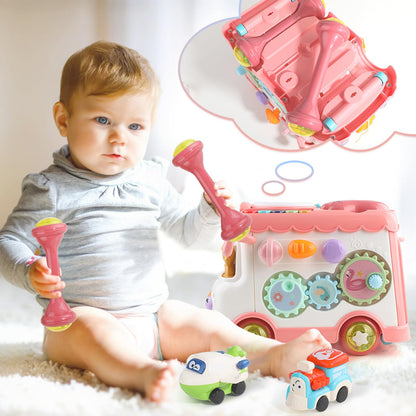 HAYXUN Montessori Toy for 1+ Year Old Girls, 10-in-1 Musical Learning Bus Baby Toys for 12-18 Months Present, Educational Developmental Sensory Toy, First Birthday Gifts for 1 Year Old Girl Toddlers