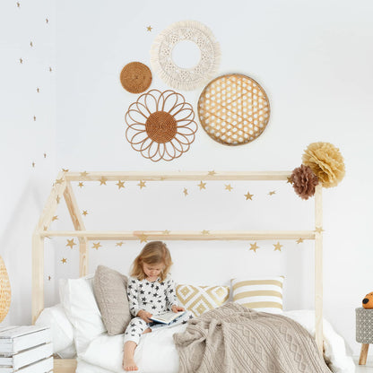 Marsui Set of 8 Boho Wall Hanging Set - Woven Rattan, Bamboo Baskets with Macrame Tassels & Tapestry for Bedroom, Living Room, Nursery Decor
