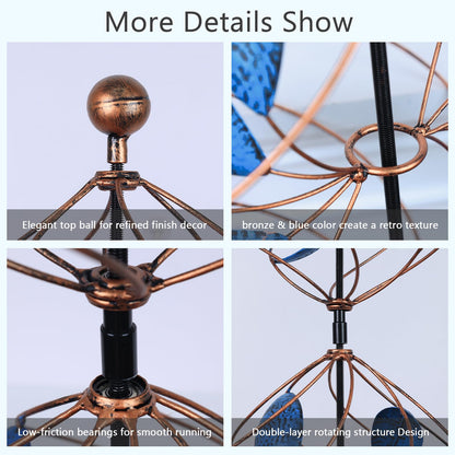 hogardeck Large Wind Spinner Outdoor, 85" Metal Kinetic Wind Spinner with Heavy-Duty Stakes, 360° Rotating Double-Layer Retro Yard Art for Home Outside Garden Lawn Backyard Patio Decor (Blue, Bronze)