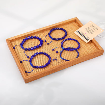AD Beads 8mm Blue Lapis Jade - Profession Success - Handmade Natural Stone Crystal Bracelet with Adjustable Macrame String - Yoga Healing Power Energy Gifts for Men and Women