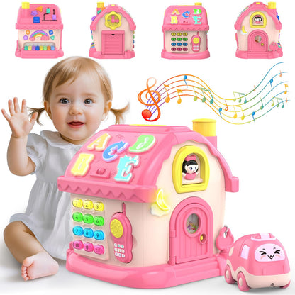 Fidecexv Toddler Toys for 1 Year Old Girl Gifts, 12-in-1 Montessori Musical House Toddler Learning Toys for 1-2, 1st First Birthday Gifts Baby Girl Boy Gift Toys 6-12 12-18 Months, Pink